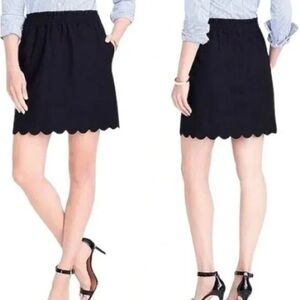 J. Crew Black Linen Cotton Blend Mini Skirt Scalloped Hem with Elastic Waist